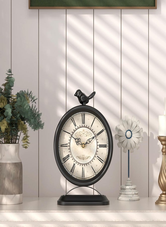 ChimeTide Vintage Table Clock with Bird, European Antique Style Black Mantel Clocks, Desk and Shelf Decor Clock, for Farmhouse, Bedside, Living Room, Bedroom, Gift (9" H x 6.5" W) - Image 5